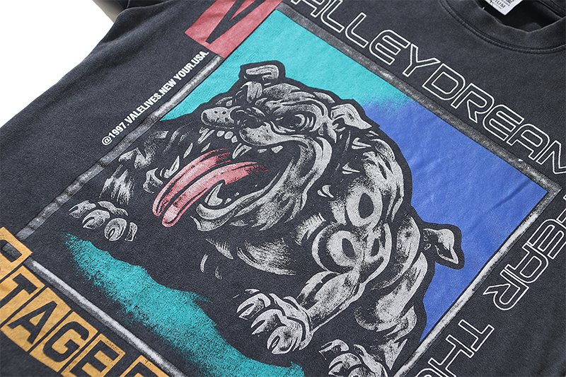 VALE USA Bulldog Graphic Washed Black T-Shirt