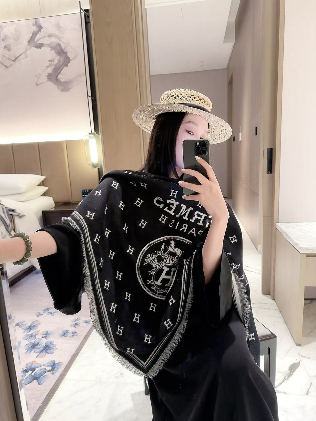 Hermes Style Reversible Equestrian Cape Shawl
