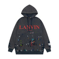 Lanvin x Gallery Dept. Logo Hoodie With A Worn Effect And Paint Marks Navy Blue