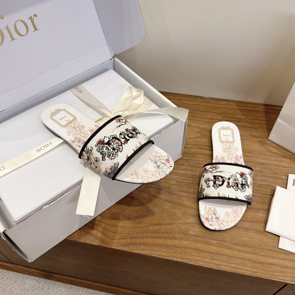 Dior Women's Floral Embroidered Slide Sandals