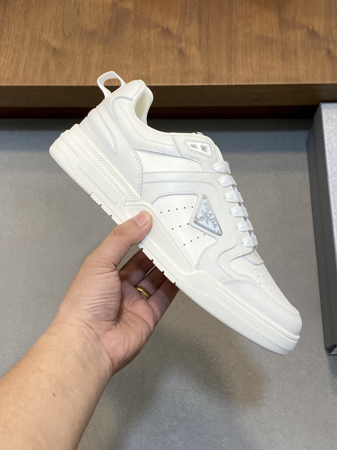 Prada Men's White Leather Panel Sneakers