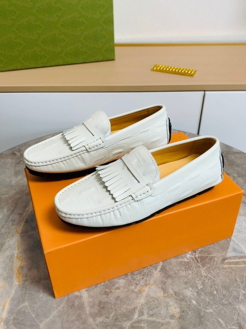 Men's White Fringe Loafers