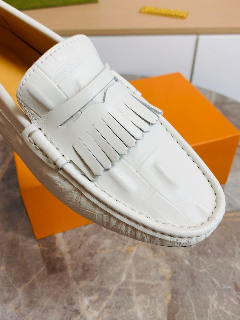 Men's White Fringe Loafers