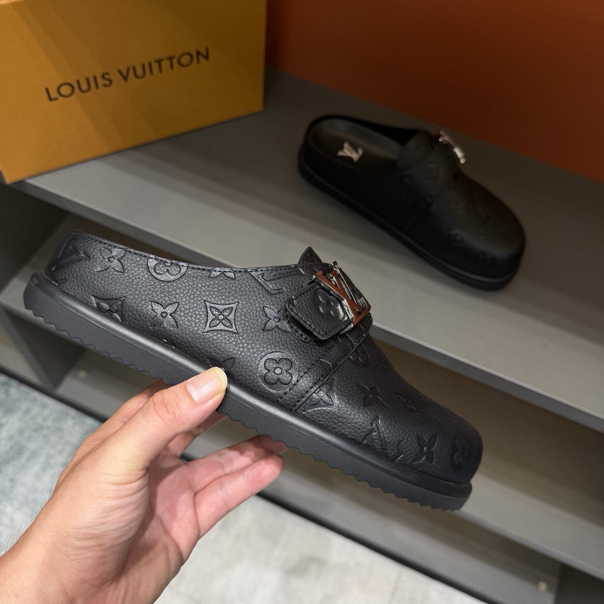 Louis Vuitton Monogram Buckle Slide Sandals