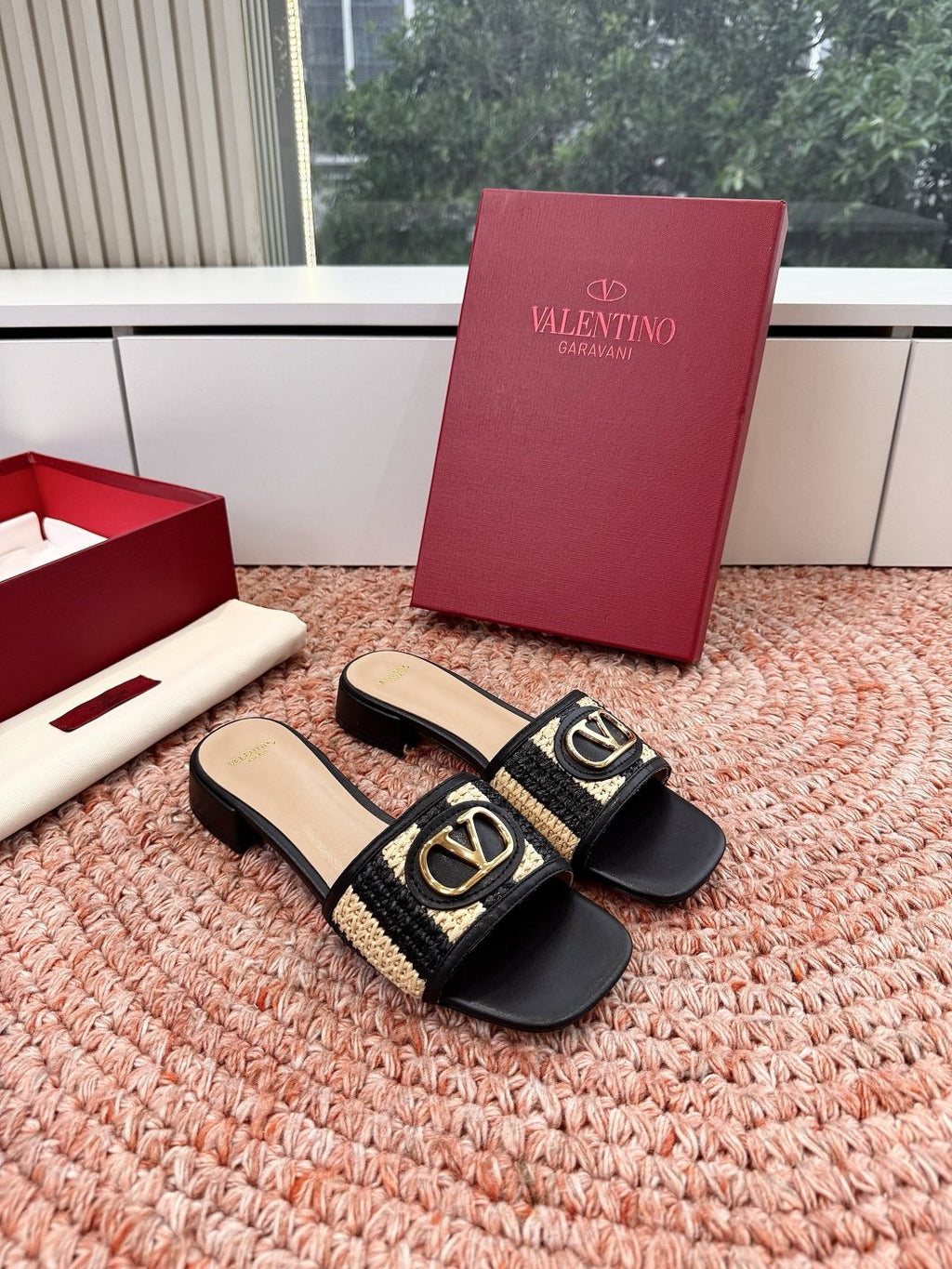 Valentino Woven Strap Slide Sandals